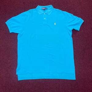Vintage Polo Ralph Lauren Classic Fit Mesh Polo Shirt Aqua Blue with Yellow Pony
